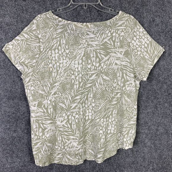 Christian Siriano 100% Linen Leaf Print Top Short Sleeve Sz 1X Asymmetrical Hem - Picture 6 of 9